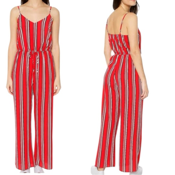 Ambiance Red Striped Women's Jumpsuit - Picture 2 of 6